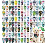 Kacctyen 100 Pcs Dog Bandanas Summer Bulk Hawaiian Dog Adjustable Cute Washable Triangle Kerchief Scarf Bibs for Small to Medium Pet Seasonal Party Costume Accessories