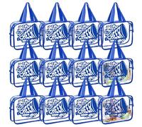 Kacctyen 12 Pcs Cheer Large Clear Toiletry Cosmetic Makeup Bag with Zipper and Handle Cheer Snack Bag Bulk for Team 12 x 9 x 4 Gift Bags Tote Pouch Cheerleading Teammates Party Supplies, Blue, Cheer