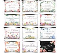 Kacctyen 12 Pcs Christian Mother's Day Gifts Makeup Bag Spanish Verses Inspirational Gift for Women Bible Verse Cosmetic Bag in Spanish Zipper Pouch for Mom Church Religious Prayer, multicolor, Flower