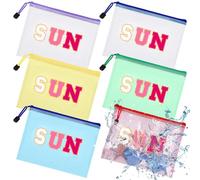 Kacctyen 12 Pcs Clear Sun Makeup Bag Beach Pool Summer Waterproof Makeup Sunscreen Pouch Portable Travel Preppy Mesh Bag Zipper Pouch Toiletry Storage Women Gift for Cosmetic Accessories, white, blue