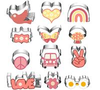 Kacctyen 12 Pcs Hippie Cookie Cutters Variety Pack Bus Butterfly Heart Flower Cookie Cutters Set Stainless Steel Cookie Molds Kitchen Baking Biscuit Cutter for Party