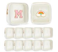 Kacctyen 12 Pcs Mini Makeup Bag Nylon Small Pouch for Purse Mini Square Nylon Pouch with Zipper Small Cosmetic Travel Makeup Bag Purse Organizer for Women, White Color, Translucent