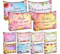 Kacctyen 12 x Spanish Christian Cosmetic Bags Bulk Mother's Day Church Spanish Christian Gift for Women Bible Verse Pencil Pouch Makeup Bag Regalos Religiosos