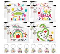Kacctyen 16 Pcs Tiny Humans Tamer Teacher Appreciation Gifts Include Makeup Cosmetic Bag Keychain It's a Good Day to Teach Tiny Human Survival Kit for Babysitter Daycare Preschool Kindergarten Teacher