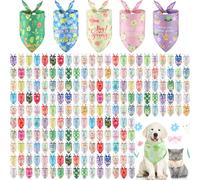 Kacctyen 200 Pcs Spring Dog Bandana Bulk with Sayings Floral Printed Pet Triangle Scarf Bibs Washable Puppy Kerchief Adjustable Grooming Supplies for Small Medium Large Dog Cat Accessories (Spring)