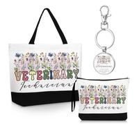 Kacctyen 3 Pcs Occupational Therapy Gifts Fine Canvas Tote Bag Mental Healthy Makeup Cosmetic Bag Psychology Appreciation Keychains Ot Gifts for Women Therapists Birthday, multicolor, Veterinary