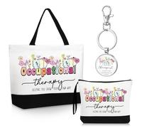 Kacctyen 3 Pcs Occupational Therapy Gifts Fine Motor Promoter Tote Bag Mental Healthy Makeup Bag OT Cosmetic Bag Psychology Appreciation Keychains OT Gifts for Women Therapists Birthday, multicolor,