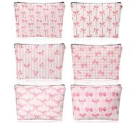 Kacctyen 6 Pack Pink Coquette Bow Makeup Bag Preppy Cosmetic Bags Zipper Pouch Travel Toiletry Bag Pink Trendy Pouch Bag Gift for Women Teen Girls, Room Dorm Essentials, mainly pink, Coquette Style
