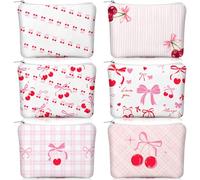 Kacctyen 6 Pcs Cherry Bow Pink Makeup Bag Cute Travel Preppy Canvas Bag Cosmetic Small Pouch Coquette Aesthetic Gifts for Women Sister Friend, pink