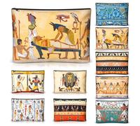 Kacctyen 9 Pcs Egyptian Makeup Bags Egyptian Gifts Cosmetic Pouch Ancient Egypt Canvas Purse Mythology Pharaoh Hieroglyphs Travel Toiletry Bag Gift for Egypt Lover, MULTICOLOR, Intricate Designs