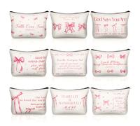 Kacctyen 9 Pcs Pink Bow Bible Verse Makeup Bag for Women Coquette Christian Cosmetic Bag Bulk Preppy Inspirational Christian Gift Scripture Zipper Pouch Religious Faith Based Gifts