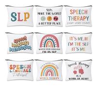 Kacctyen 9 Pcs Speech Language Pathologist Makeup Bag Slp Makeup Bag Speech Language Pathology Gift, Zipper Pouch Travel Toiletry Gifts for Women Language Therapy Teacher Friends, colorful, Designed
