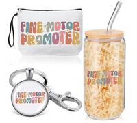 Kacctyen Occupational Therapy Gift for women Occupational Therapist Makeup Bag with Keychain 17 oz glass cups with lids and straws therapy gifts for therapists OT women, MULTICOLOR, Daisy