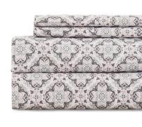 KaceMoo King Sheet Set 4PC Printed Sheets Beige Floral Pattern Boho Sheets Cooling Deep Pocket Microfibe Bed Sheet King Size, Luxury, Soft, Breathable, Hypoallergenic, Wrinkle Free for Kids Room, Dorm