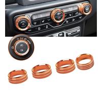 Kacepar Car Styling Air Conditioning Knobs Circle Trim, Air Conditioning Switch Cover Compatible with Jeep Wrangler JL JLU Gladiator JT 2-door and 4-door 2018-2024, Orange