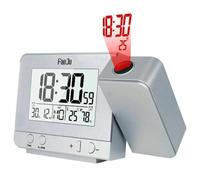 KACEPAR Projection Alarm Clock, Digital Alarm Clock Bedside with 180° Rotatable Projector, Large Display, Adjustable Dimmer, Snooze, Progressive Volume, USB Charge and Battery Powered, Silver