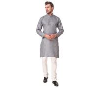 kacery Men's indian Cotton kurta pajama Plain Knee Length AN532A Dark Grey 40