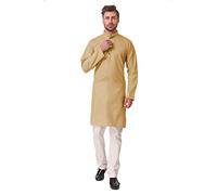 kacery Men's indian Cotton kurta pajama Plain Knee Length AN536 Beige 40
