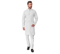kacery Men's Indian Cotton Kurta Pajama Plain Knee Length AN539 White 44