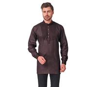 kacery Men's Indian Cotton Short Kurta Casual Shirt Long Sleeve AN762 Black 42