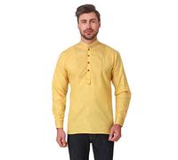 kacery Men's Indian Cotton Short Kurta Casual Shirt Long Sleeve AN764 Beige 42