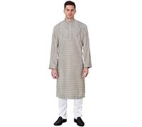 kacery Men's Indian Designer Cotton Printed Kurta Pajama fb977 Pastel Grey 44