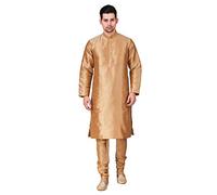 kacery Men's Indian Silk Plane Kurta Pajama GR811 Gold 38