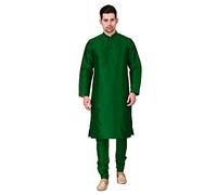 kacery Men's Indian Silk Plane Kurta Pajama GR812 Green 38