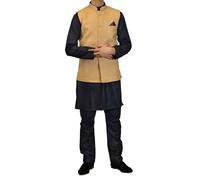 kacery Mens Indian Waistcoat Nehru Jacket Plain Fabric MJ-842-Beige-42