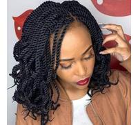 Kachanaa 10 Inch Wavy Senegalese Twist Crochet Hair for Black Women 8 Pack Short Pre-looped Crochet Braids with Curly End Synthetic Pre Twisted Havana Twist Braiding Hair 1B#