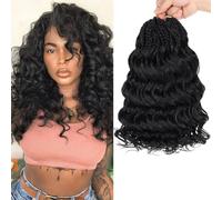 Kachanaa 12 Inch Pre Looped Ocean Wave Crochet Hair 8 Pack Curly Boho Ocean Braids Black Pre Twisted Synthetic Deep Wavy Twist Hair 1B#