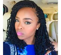 Kachanaa 12 Inch Wavy Senegalese Twist Crochet Hair 8 Pack Synthetic Short Pre Looped Crochet Braids with Curly Ends Pre Twisted Small Havana Twist Braiding Hair for Women 1B#