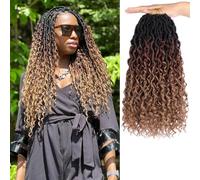 Kachanaa 14 Inch Goddess Faux Locs Crochet Hair for Black Women 8 Packs Pre-Looped River Locs with Curly Ends Ombre Boho Crochet Locs Hair /1B3027#