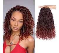 Kachanaa 14 Inch Goddess Faux Locs for Black Women 8 Packs Pre-Looped River Locs Crochet Hair with Curly Ends Ombre Copper Boho Crochet Locs Hair /T350#