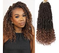 Kachanaa 14 Inch Goddess New Faux Locs Crochet Hair 7 Packs Ombre Brown Soft Locs with Curly Ends Pre-Looped Synthetic Bohemian Locs Braiding Hair for Women /T30#