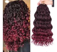 Kachanaa 14 Inch Pre Looped Ocean Wave Crochet Hair 8 Pack Curly Boho Ocean Braids Ombre Burgundy Pre Twisted Synthetic Deep Wavy Twist Hair TBUG#