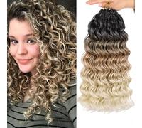 Kachanaa 14 Inch Pre Looped Ocean Wave Crochet Hair 8 Pack Curly Boho Ocean Braids Ombre Pre Twisted Synthetic Deep Wavy Twist Hair 1B27613#