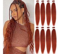 Kachanaa 16 Inch Pre Stretched Braiding Hair 8 Packs EZ Braids Yaki Hot Water Setting Kanekalon Hair for Braiding Yaki Texture Copper Red Pre Stretched Braiding Hair Extensions 350#