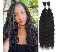 Kachanaa 18 Inch Black 20% Mixed Curly Deep Wave Braiding Human Hair Extensions for Goddess Braids 2 Bundles Deep Wave Crochet Human Hair for Boho Box Goddess Braids /1B#