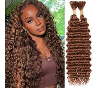 Kachanaa 18 Inch Deep Wave Crochet Hair for Boho Box Braids 2 Bundles Honey Brown 20% Mixed Deep Wave Human Hair for Braiding Goddess Braids /30#