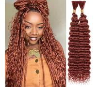 Kachanaa 18 Inch Deep Wave Crochet Human Hair 20 Mixed Human Hair for Boho Box Braids 2 Bundles Copper Red Deep Wave Curly Braiding Human Hair Extensions for Braiding /350#