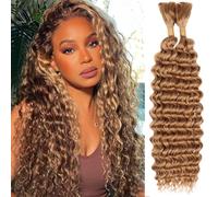 Kachanaa 18 Inch Deep Wave Human Hair 20% Mixed for Boho Box Braids 2 Bundles Deep Wave Curly Braiding Human Hair Extensions for Goddess Braids /27#