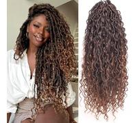 Kachanaa 18 Inch Goddess Faux Locs Crochet Hair for Black Women 8 Packs Ombre Brown River Locs with Curly Ends 14 Strands/Pack Synthetic Crochet Bohemian Locs Hair /T30#