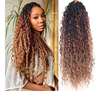 Kachanaa 18 Inch Goddess Faux Locs Crochet Hair for Black Women - 8 Packs Pre-Looped River Locs with Curly Ends Ombre Bohemian Style /1B3027#