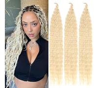 Kachanaa 18 Inch Ocean Wave Crochet Hair Synthetic Crochet Braiding Hair for Boho Box Braids 3 Pack Blonde Pre-Separate Deep Wave Braiding Hair Extensions for Goddess Braids /613#