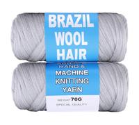 Kachanaa 2 Roll Grey Brazilian Wool Hair Yarn for Jumbo Braids Acrylic Hand Knitting Roll for Soft Faux Locs Goddess Locs Hair Extension Senegalese Twist Crochet Hair for Women Grey#