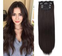 Kachanaa 20 Inch Clip in Hair Extensions Straight Synthetic Hair Extension 4Pcs Chocolate Brown Thick Hair Pieces Fiber Double Weft Hair for Women /4#