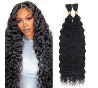 Kachanaa 24 Inch Deep Wave Crochet Hair Human Hair for Boho Box Braids 2 Bundles Black 20% Mixed Curly Wave Braiding Human Hair Extensions for Boho Goddess Braids /1B#