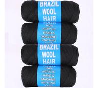 Kachanaa 4 Roll Natural Black Brazilian Wool Hair for Braids Acrylic Hand Knitting for Jumbo Braids Goddess Locs Crochet Hair for Women Senegalese Braiding Hair Extension 1B#