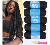 Kachanaa 5 Roll Brazilian Wool Hair for Braids Acrylic Hand Knitting Yarn for Braiding Synthetic Goddess Locs Crochet Hair Black Senegalese Twist Braiding Hair 1B#